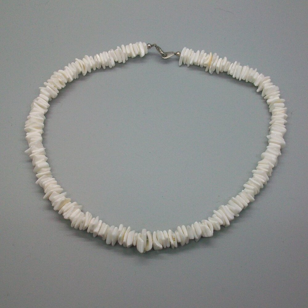 Puka Natural White Heishi Shell  Bead Necklace 17.5"